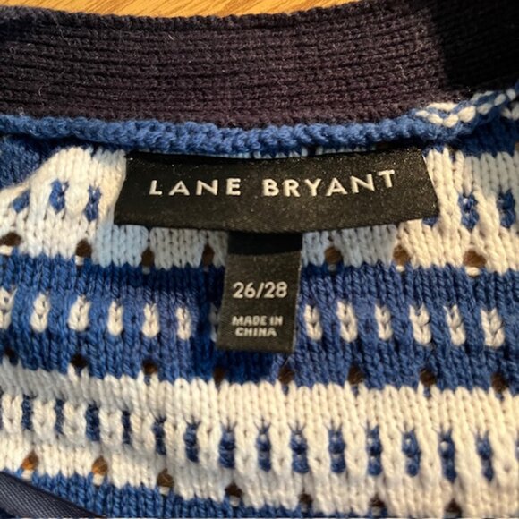 Lane Bryant Plus Size Blue & White Open Weave Short Sleeve Cardigan- Size 26/28 - Picture 8 of 8